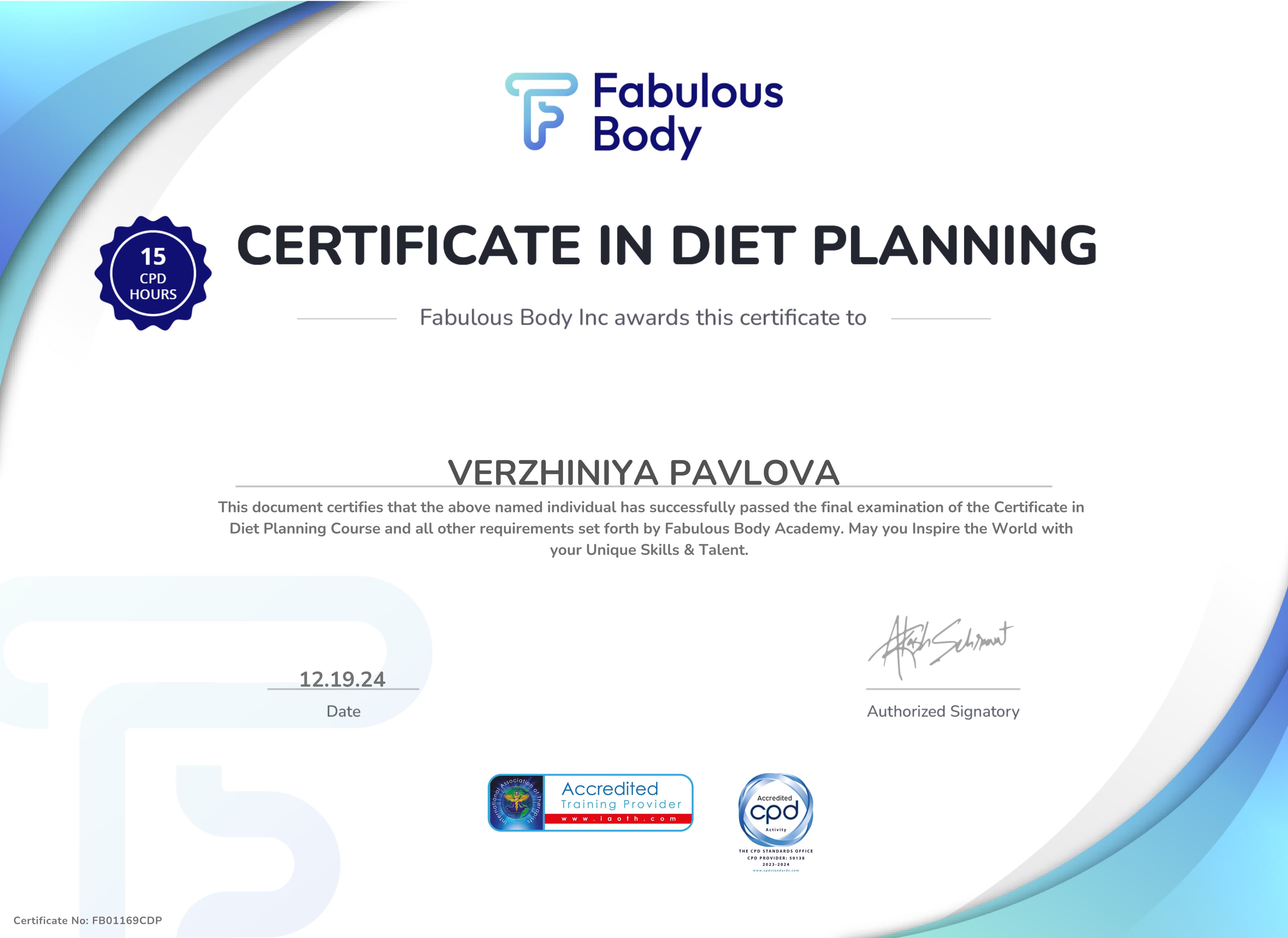 Diet Planning Certificate